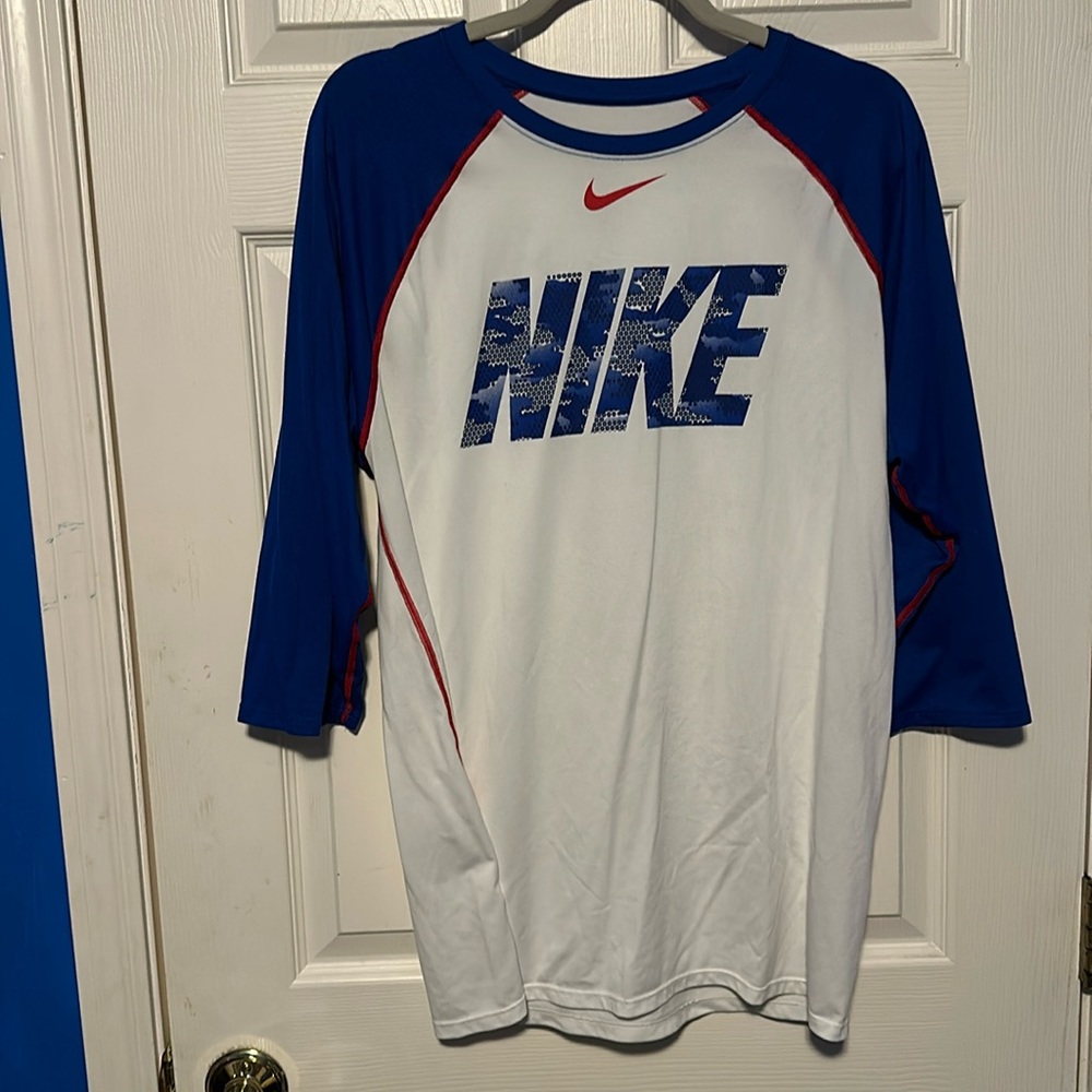 Nike Baseball Red White and Blue Dri Fit 3/4 Sleeve Shirt